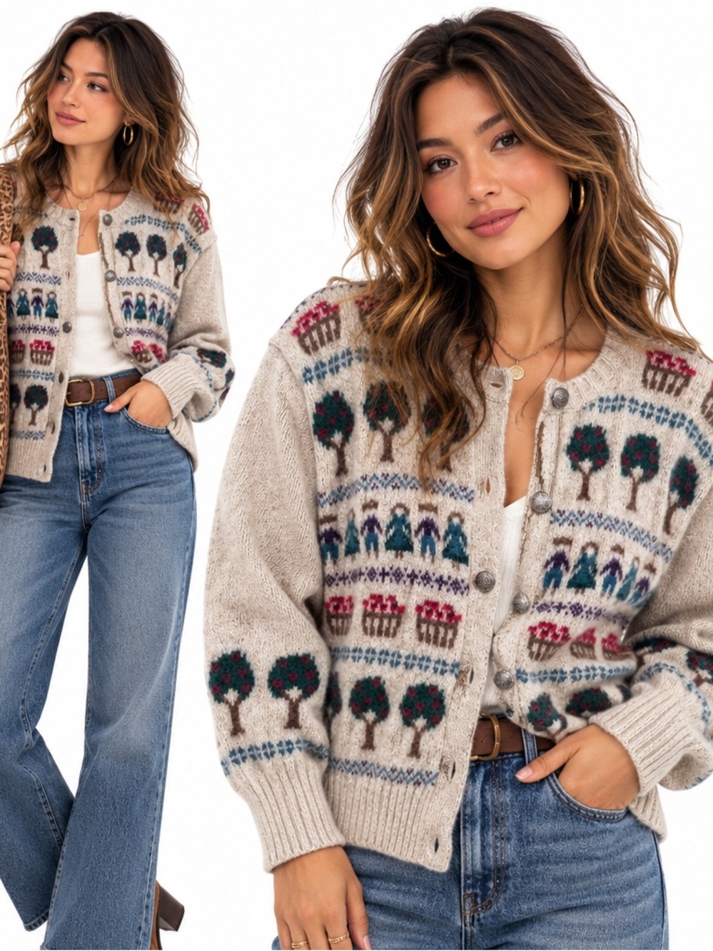Charter club wool blend Cozy Fair Isle Button-Up Cardigan Sweater - Beige